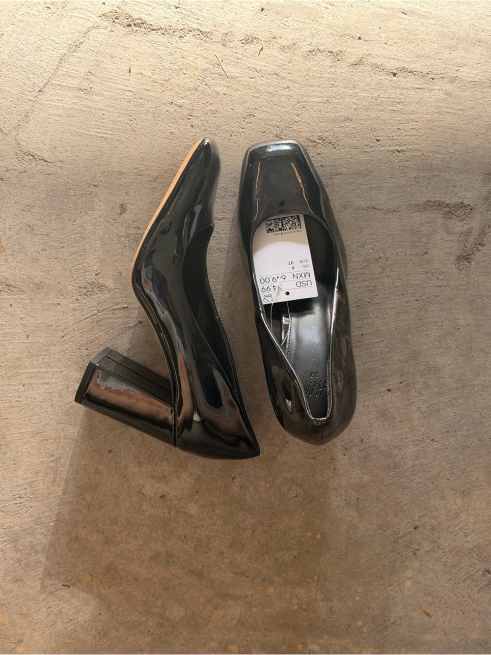 H&M Black Patent Block Heel Pumps